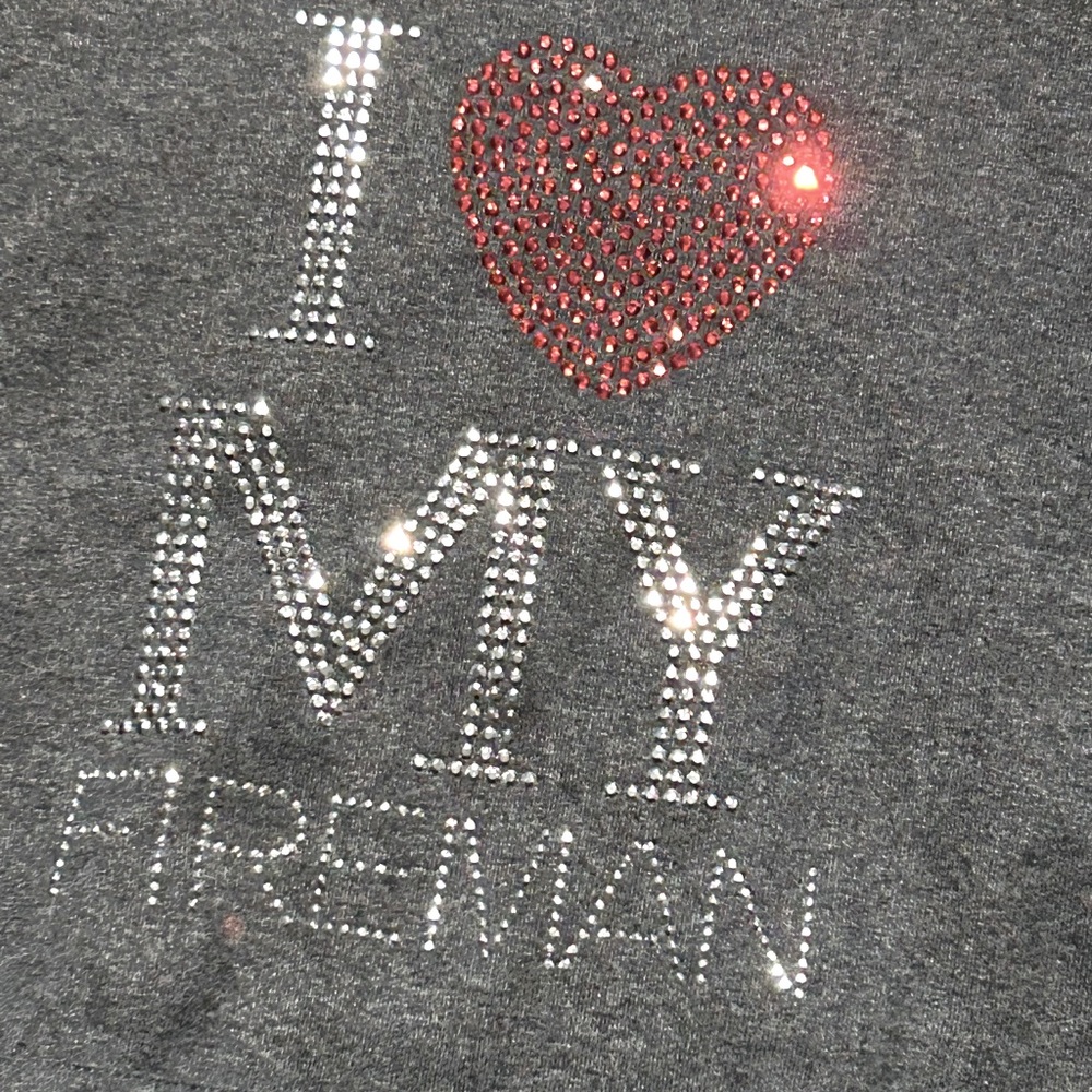 “I love My Fireman” Rhinestone Hoodie!! Size Large adult.